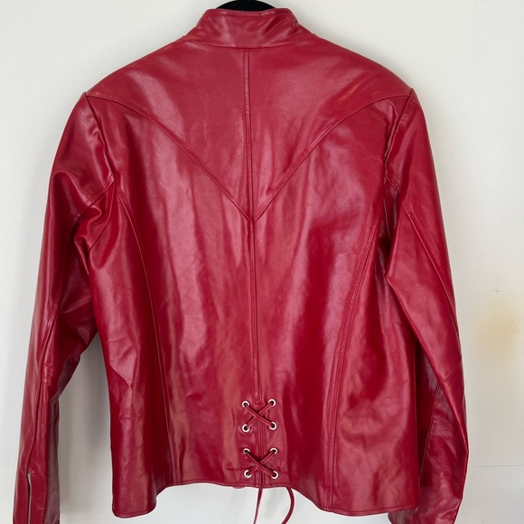 Wilsons Leather Vintage Vibrant Red Women's Jacket Medium Moto - Picture 4 of 14